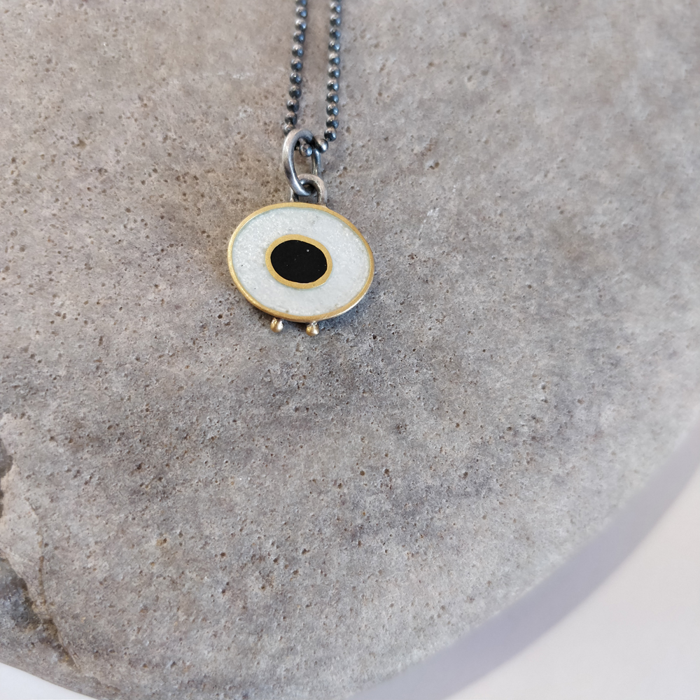 Necklace - White Flux and black oval. 